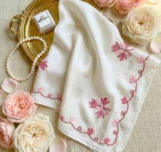 Traditional Kashmiri Silk Handkerchief with Paisley Corner Embroidery